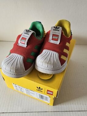adidas Kids Red Slip-On Sneakers with Green and Yellow Details